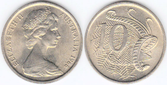 1966 Australia 10 Cents (Unc) London Mint A001105